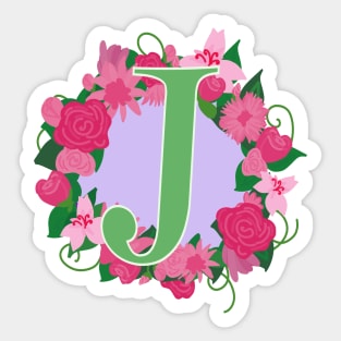 Monogram J, Personalized Floral InitiaI Sticker